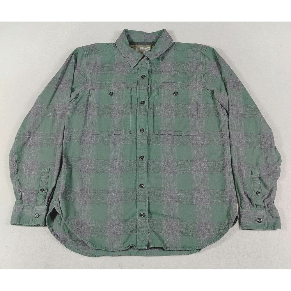 REI Cooperative Wallace Flannel Shirt Womens Medium Green Cabincore Hiking